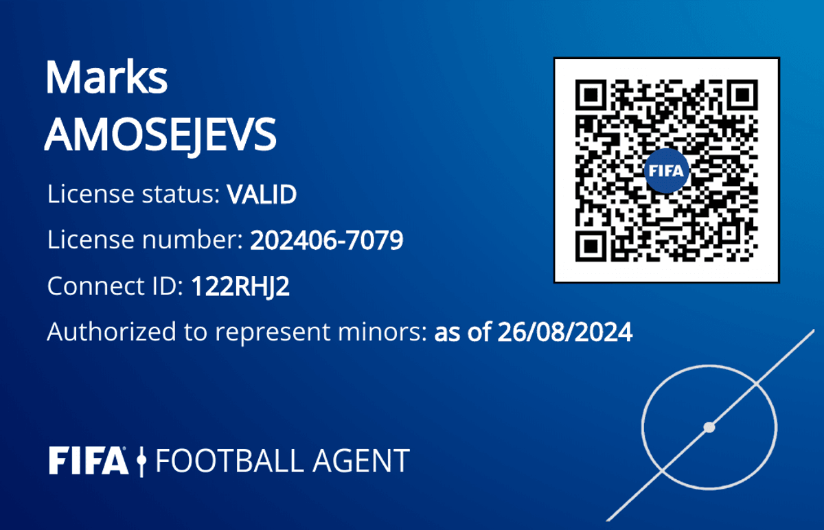 Marks Amosejevs — FIFA Football Agent license